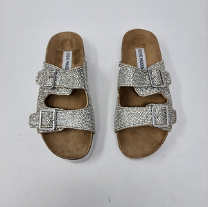 Steve Madden Women's Rhinestone Mervy‎ Buckle Slide Sandals Shoes 6 M